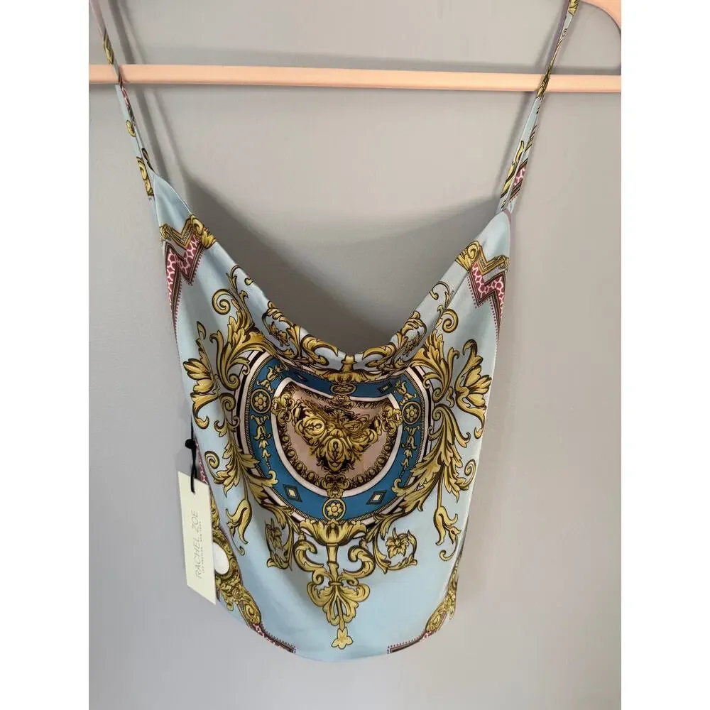 Rachel Zoe Baroque Print Satin Cami Top Light Blue Pink L - Picture 6 of 7